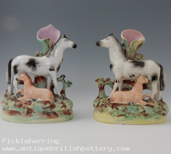 Horse and Foals Spill Vase Pair
